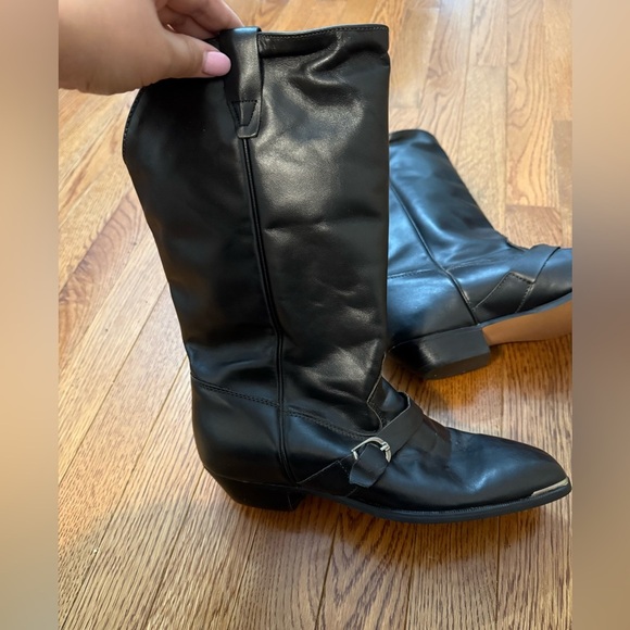 Durango Black Leather Slouch Boots Womens 6.5 M Western Wear Silver Tips buckle - Picture 15 of 16